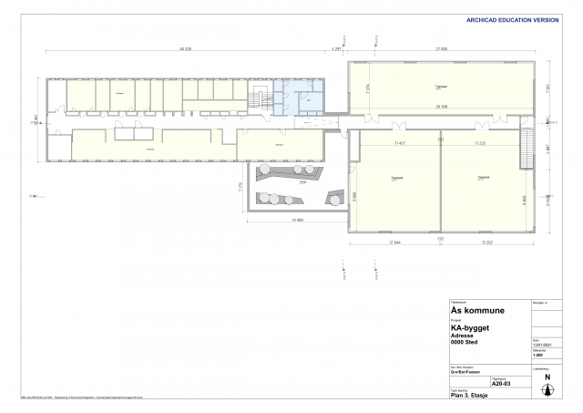 KA-bygget - plan, snitt og fasade