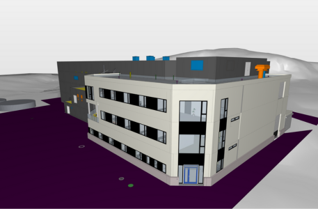 Bygningsinstallasjonsmodell av admin fasade